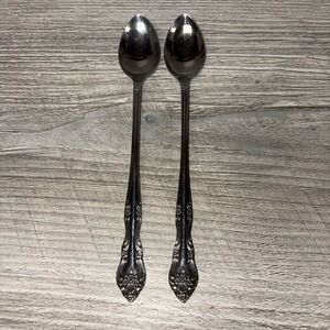 2 Iced Tea Spoon Dream Rose Rogers Stainless Flower (D2.2)
